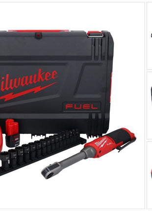 Milwaukee M12 FPTR-202X Cliquet traversant sans fil 12 V 81 Nm 1/4'' 3/8'' Brushless ( 4933480754 ) + 2x batterie 2,0 Ah + chargeur + boîtier HD