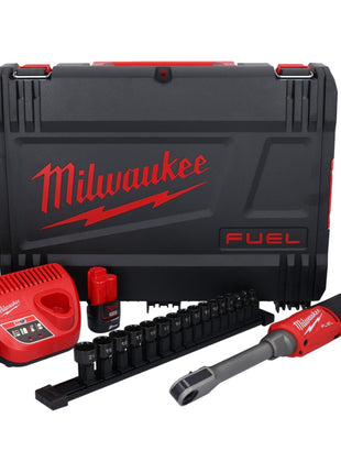 Milwaukee M12 FPTR-202X batería mediante carraca 12 V 81 Nm 1/4" 3/8" brushless (4933480754) + 2x batería 2.0 Ah + cargador + caja HD