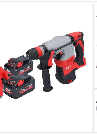 Martillo combinado a batería Milwaukee M18 HD18HX-552 18 V 2,4 J + 2x baterías 5,5 Ah + cargador