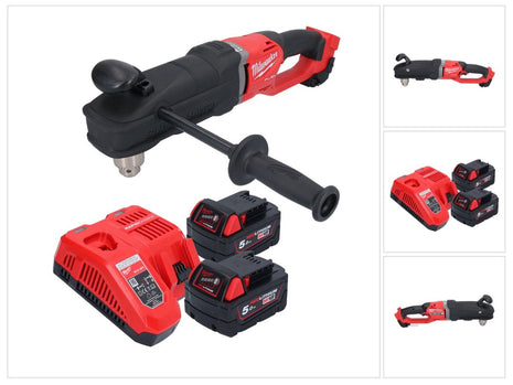 Milwaukee M18 FRAD2-502 perceuse d'angle sans fil 18 V 122 Nm Brushless + 2x batterie rechargeable 5,0 Ah + kit chargeur