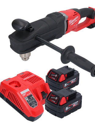 Milwaukee M18 FRAD2-502 perceuse d'angle sans fil 18 V 122 Nm Brushless + 2x batterie rechargeable 5,0 Ah + kit chargeur