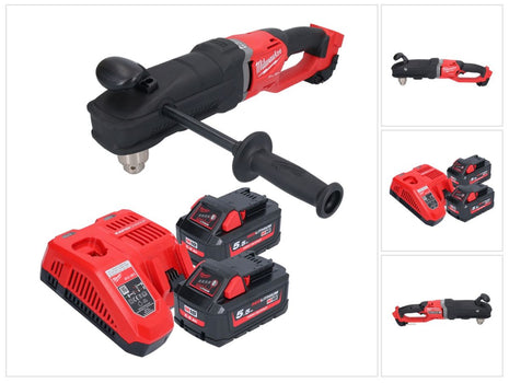 Milwaukee M18 FRAD2-552 perceuse d'angle sans fil 18 V 122 Nm Brushless + 2x batterie rechargeable 5,5 Ah + kit chargeur