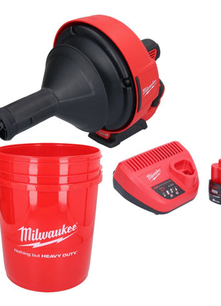 Milwaukee M12 BDC6-201C akumulatorowa wyciorarka do rur 12 V + 1x akumulator 2,0 Ah + ładowarka + spirala + wiadro