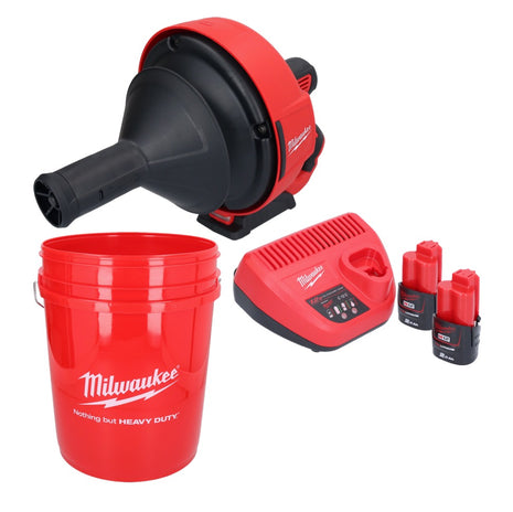 Milwaukee M12 BDC6-202C Akku Rohrreinigungsgerät 12 V + 2x Akku 2,0 Ah + Ladegerät + Spirale + Eimer