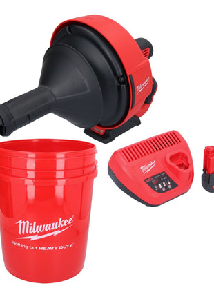 Milwaukee M12 BDC6-251C Akku Rohrreinigungsgerät 12 V + 1x Akku 2,5 Ah + Ladegerät + Spirale + Eimer