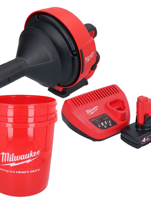 Milwaukee M12 BDC6-401C Akku Rohrreinigungsgerät 12 V + 1x Akku 4,0 Ah + Ladegerät + Spirale + Eimer