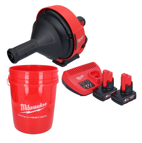 Milwaukee M12 BDC6-402C Akku Rohrreinigungsgerät 12 V + 2x Akku 4,0 Ah + Ladegerät + Spirale + Eimer