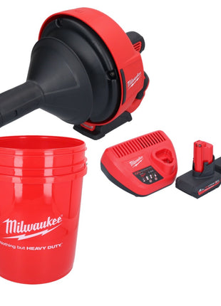 Limpiador de tuberías a batería Milwaukee M12 BDC6-502C 12 V + 2x baterías 5,0 Ah + cargador + espiral + cubo