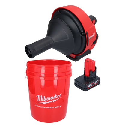 Milwaukee M12 BDC6-601C Akku Rohrreinigungsgerät 12 V + 1x Akku 6,0 Ah + Spirale + Eimer - ohne Ladegerät