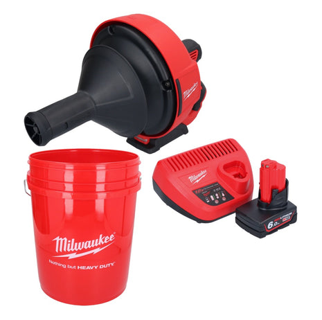 Milwaukee M12 BDC6-601C Akumulatorowa wyciorarka do rur 12 V + 1x akumulator 6,0 Ah + ładowarka + spirala + wiadro