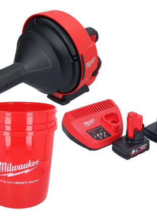 Milwaukee M12 BDC6-602C akumulatorowa wyciorarka do rur 12 V + 2x akumulator 6,0 Ah + ładowarka + spirala + wiadro