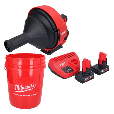 Milwaukee M12 BDC6-602C akumulatorowa wyciorarka do rur 12 V + 2x akumulator 6,0 Ah + ładowarka + spirala + wiadro