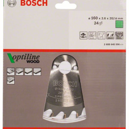 Lama circolare BOSCH Optiline Wood Ø esterno 160 mm Numero di denti 24 WZ ( 4000815427 )