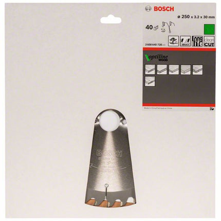 BOSCH Kreissägeblatt Optiline Wood Außen-Ø 250 mm Zähnezahl 40 WZ ( 4000815445 )