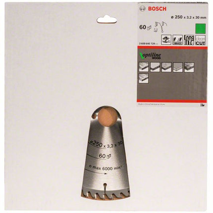 Lama circolare BOSCH Optiline Wood Ø esterno 250 mm Numero di denti 60 WZ ( 4000815447 )
