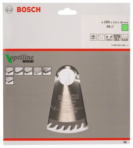 Hoja de sierra circular BOSCH Optiline Wood diámetro exterior 190 mm número de dientes 48 WZ (4000815430)