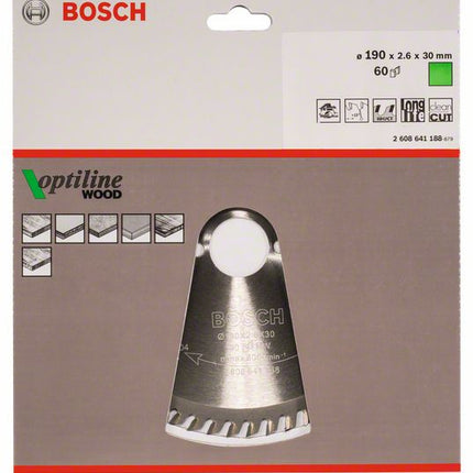 Lama circolare BOSCH Optiline Wood Ø esterno 190 mm Numero di denti 60 WZ ( 4000815440 )