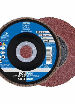 Arandela dentada PFERD POLIFAN A SG STEELOX Ø 125 mm grano 40 cónica (4000841563)