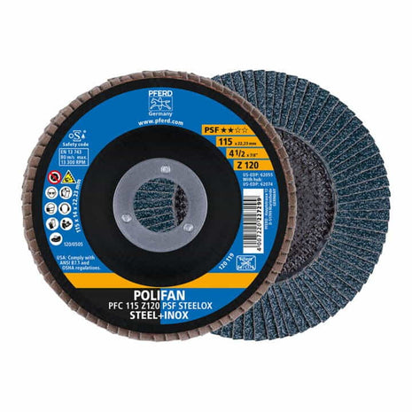 Arandela dentada PFERD POLIFAN Z PSF STEELOX Ø 115 mm grano 40 cónica (4000842594)