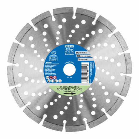 Disco de corte diamantado PFERD DS SG Ø 230 mm diámetro 22,23 mm (8000429375)