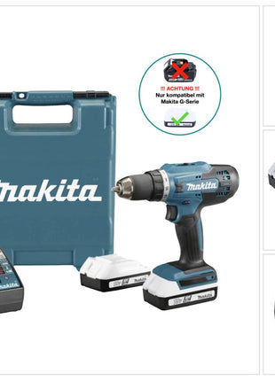 Makita DF 488 D002 Akku Bohrschrauber 18 V 42 Nm G-Serie + 2x Akku 1,5 Ah + Ladegerät + Koffer