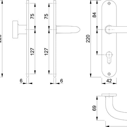HOPPE set di rosette lunghe Marsiglia E58/302/1138Z in acciaio inox F69 ( 3000252288 )