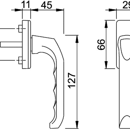 HOPPE Fenstergriff London 013/U34 Aluminium F2 / neusilberfarbig ( 3360003014 )