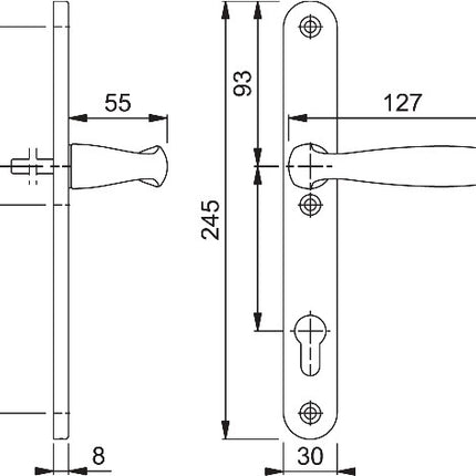 HOPPE 1/2 set di porte profilate New York 1810/3346SN Alluminio F9016 ( 3000203615 )