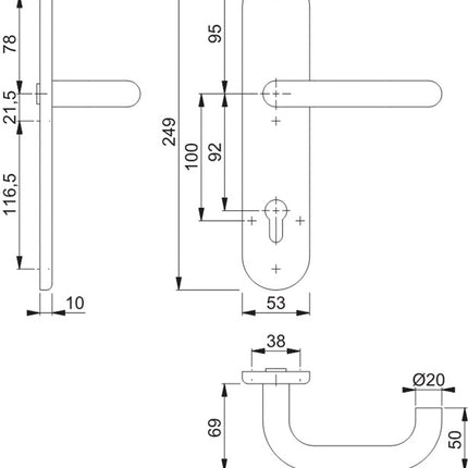 HOPPE set di piastre lunghe Paris E138F/3310 in acciaio inox F69 ( 3000220121 )