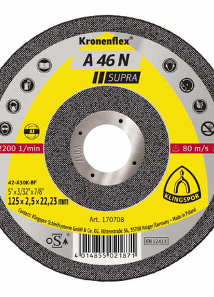 KLINGSPOR Disque à tronçonner A 46 N Supra D125x2,5 mm contre-coudé ( 4000841037 )