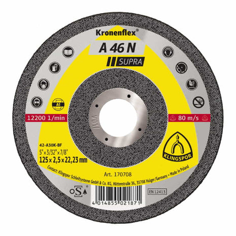 Disco de corte KLINGSPOR A 46 N Supra D125x2,5mm acodado (4000841037)