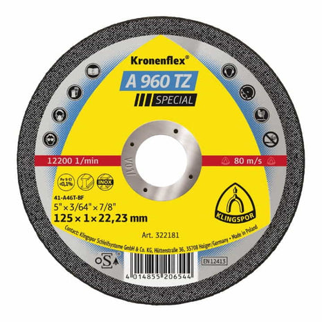 KLINGSPOR tarcza tnąca A 960 TZ Special D125x1mm prosta ( 4000843410 )