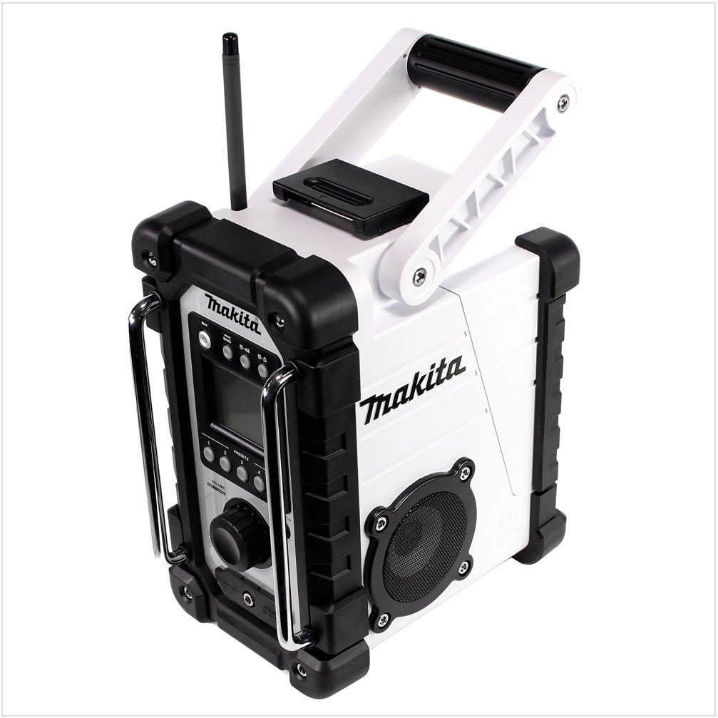 Makita DMR 107 W Radio da cantiere bianca a batteria 7,2V - 18V - senza batterie, senza caricabatterie