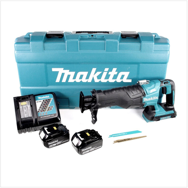 Makita DJR 360 RMK Seghetto diritto 18Vx2 ( 36V ) a batteria in valigetta + 2x Batterie BL 1840 4,0 Ah + Caricabatterie rapido DC 18 RC