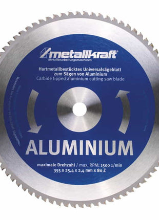 METALLKRAFT Lame de scie circulaire à métaux aluminium D. de la lame de scie 355 mm l. 2,4 mm ( 4000804015 )