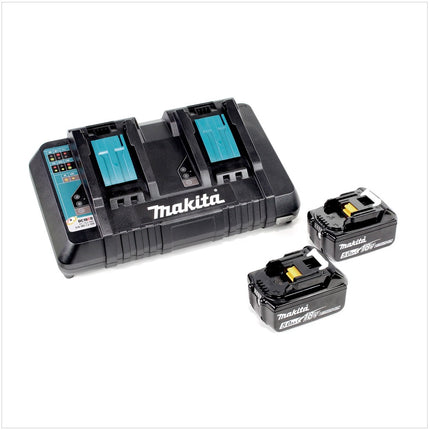 Makita DJR 360 PTK Seghetto diritto 18Vx2 ( 36V ) a batteria in valigetta + 2x Batterie BL 1850 5,0 Ah + Caricabatterie doppio DC 18 RD
