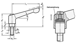 GANTER Palanca de sujeción ajustable GN 300.1 d1 M 12 mm (4601000482)