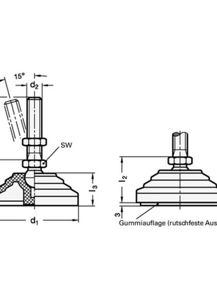 GANTER base de junta de plástico GN 344 d1 100 mm, d2 M 16 mm l1 138 mm (4601002554)