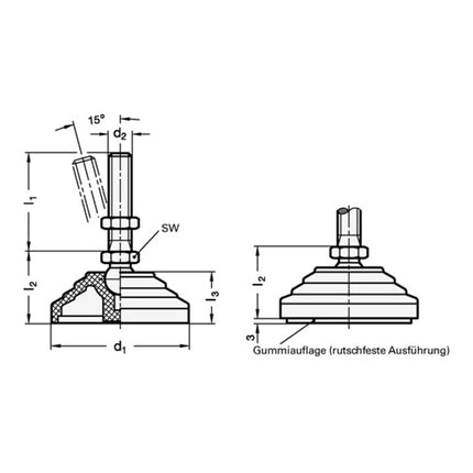 Piede articolato in plastica GANTER GN 344 d1 60 mm, d2 M 10 mm l1 98 mm ( 4601002585 )