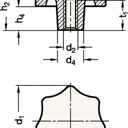 Manopola a stella GANTER DIN 6336 con boccola filettata ( 4601000859 )