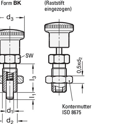 Pistone di indicizzazione GANTER GN 817 d1 8 mm d2 M 16 x 1,5 mm l1 12 mm ( 4601001432 )