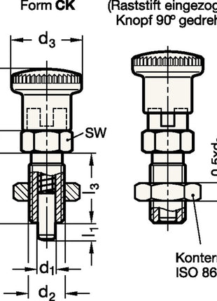 GANTER Boulons d'arrêt GN 817 D. 1 8 mm D. 2 M 16 x 1,5 mm l1 12 mm ( 4601001432 )