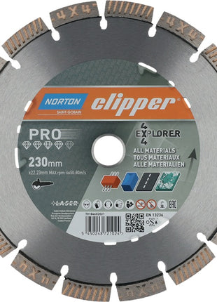 Disco de corte diamante NORTON CLIPPER 4 x 4 Explorer Ø 230 mm diámetro 22,23 mm (4000818801)