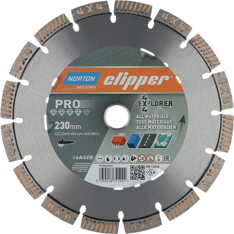 Disco de corte diamante NORTON CLIPPER 4 x 4 Explorer Ø 230 mm diámetro 22,23 mm (4000818801)