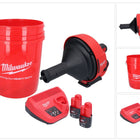 Milwaukee M12 BDC8-202C Akku Rohrreinigungsgerät 12 V + 2x Akku 2,0 Ah + Ladegerät + Spirale + Eimer