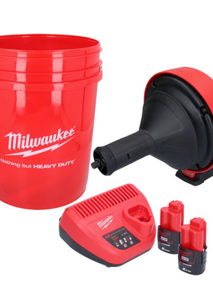 Milwaukee M12 BDC8-202C akumulatorowa wyciorarka do rur 12 V + 2x akumulator 2,0 Ah + ładowarka + spirala + wiadro