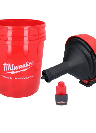 Limpiador de tuberías a batería Milwaukee M12 BDC8-251C 12 V + 1x batería 2,5 Ah + espiral + cubo - sin cargador