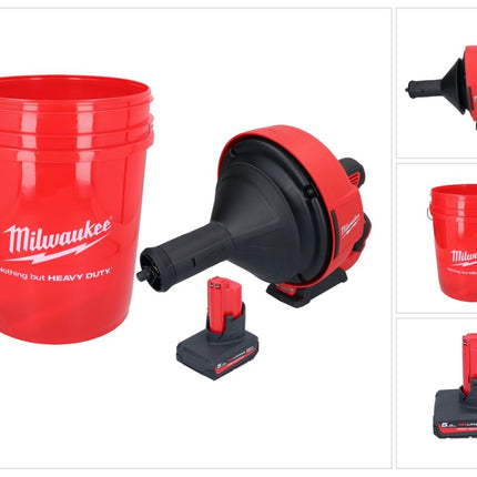 Milwaukee M12 BDC8-501C Akku Rohrreinigungsgerät 12 V + 1x Akku 5,0 Ah + Spirale + Eimer - ohne Ladegerät