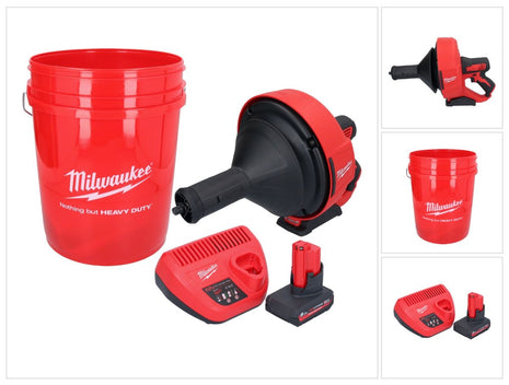 Milwaukee M12 BDC8-501C Akku Rohrreinigungsgerät 12 V + 1x Akku 5,0 Ah + Ladegerät + Spirale + Eimer