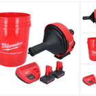 Milwaukee M12 BDC8-502C Akku Rohrreinigungsgerät 12 V + 2x Akku 5,0 Ah + Ladegerät + Spirale + Eimer